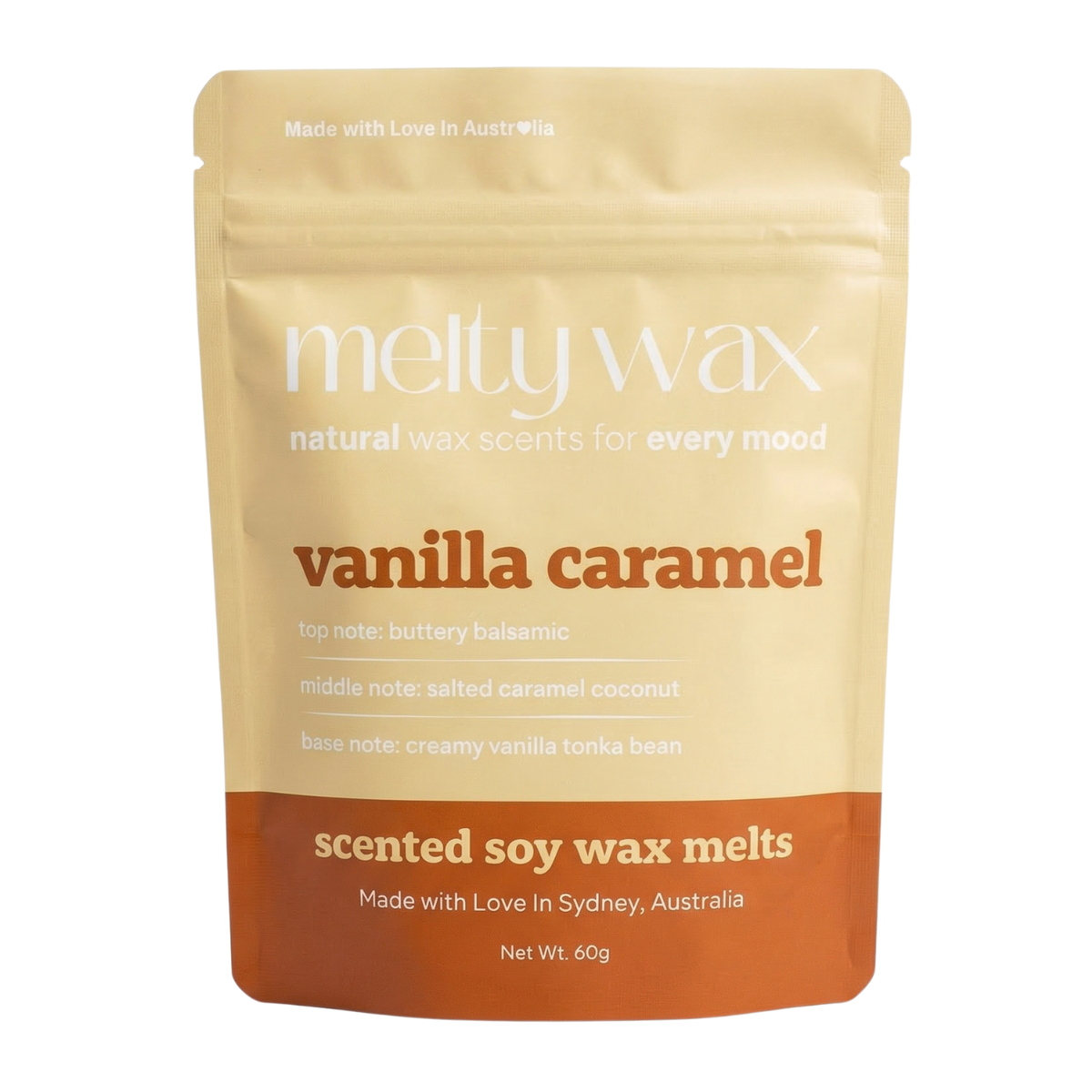 Vanilla Caramel soy wax melts pouch by Melty Wax