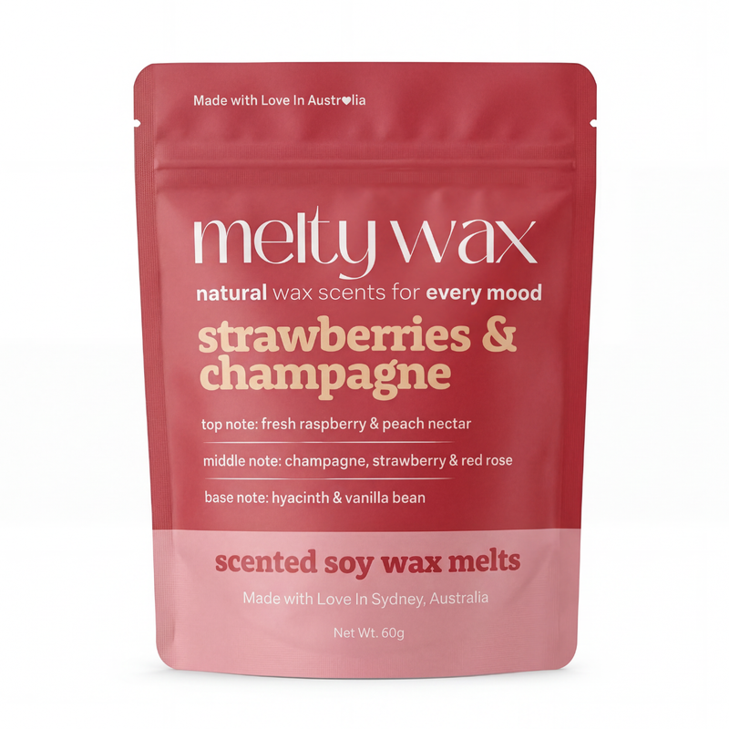 Strawberries and Champagne soy wax melts pouch by Melty Wax