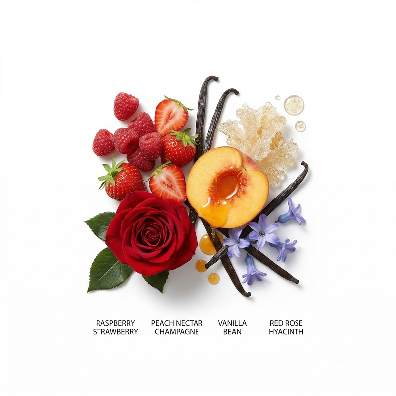 Strawberries and Champagne fragrance notes with berry and sparkling floral scent