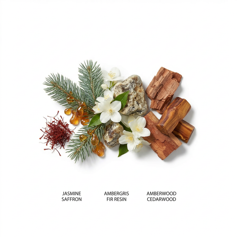 Crimson Rouge fragrance notes with jasmine, saffron and amber