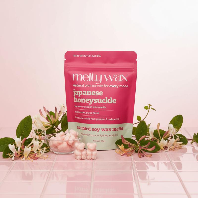 Japanese Honeysuckle wax melts styled in an elegant home vignette