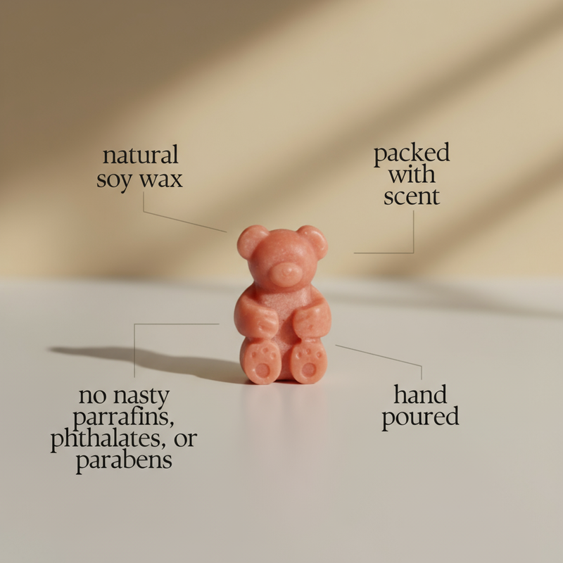 Red bear-shaped soy wax melt by Melty Wax
