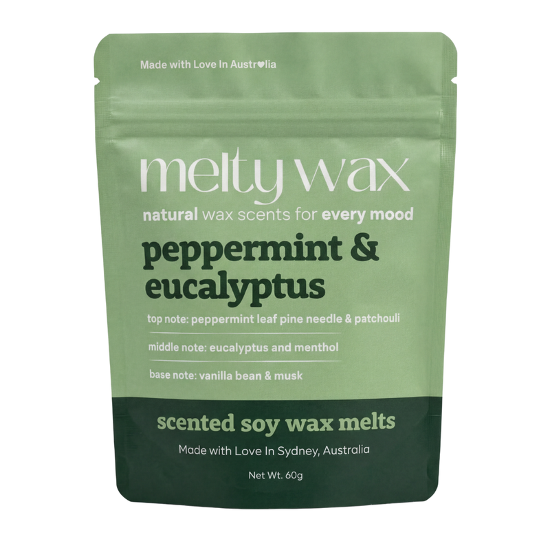 Peppermint and Eucalyptus soy wax melts pouch by Melty Wax