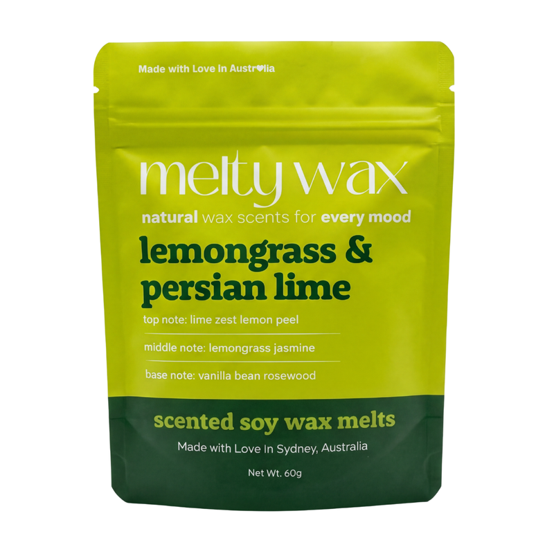 Lemongrass and Persian Lime soy wax melts pouch by Melty Wax